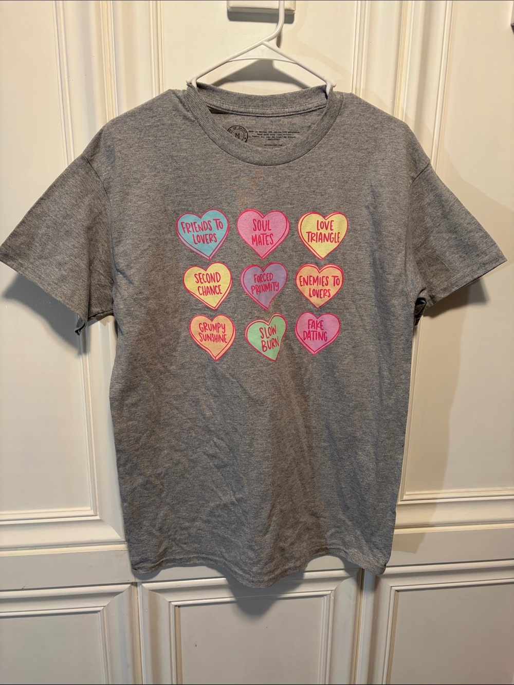 NWOT Out of Print Gray Graphic Heart Tee with Multicolor Hearts